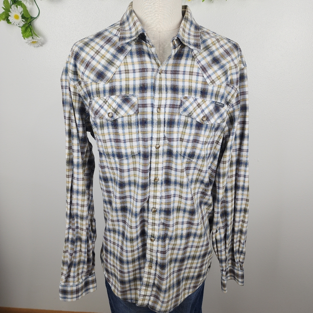 Eddie Bauer Men's Blue Green White Plaid Shirt Sz XLT Tall